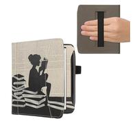 kwmobile Case Compatible with Pocketbook Era/Era Color/Era Lite - PU Leather Cover with Magnetic Closure, Strap, Front Pocket - Girl and Books Black/Beige