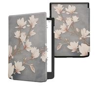 kwmobile Case Compatible with Pocketbook InkPad 4 / Color 3 / Color 2 / Vivlio InkPad 4 / InkPad Color 3 Case - eReader Cover - Magnolias Taupe/White/Blue Grey