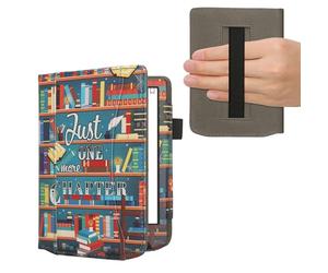 kwmobile Case Compatible with Pocketbook Verse/Verse Pro/Verse Color/Vivlio Light/Light HD - PU Leather Cover with Magnetic Closure, Strap, Front Pocket - Library Motto Multicolor