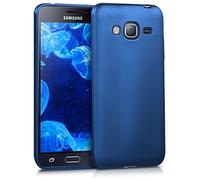 kwmobile Case Compatible with Samsung Galaxy J3 (2016) DUOS Case - Soft Slim Metallic TPU Silicone Cover - Metallic Blue