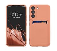 kwmobile Case Compatible with Samsung Galaxy S22 Case - TPU Phone Cover with Credit Card Holder - Grapefruit Pink