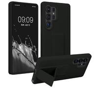 kwmobile Case Compatible with Samsung Galaxy S25 Ultra - Case with Hand Strap and Stand Soft TPU Silicone Coating - Black