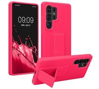 kwmobile Case Compatible with Samsung Galaxy S25 Ultra - Case with Hand Strap and Stand Soft TPU Silicone Coating - Neon Pink