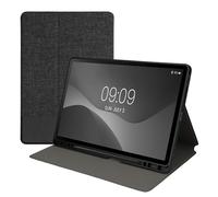 kwmobile Case Compatible with Samsung Galaxy Tab S9+ / S9 FE+ / S10+ - Case PU Leather and Canvas Cover with Stand Feature - Anthracite/Black