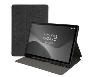 kwmobile Case Compatible with Samsung Galaxy Tab S9+ / S9 FE+ / S10+ - Case PU Leather and Canvas Cover with Stand Feature - Anthracite/Black