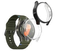 kwmobile Case Compatible with Samsung Galaxy Watch 7 40mm Case - 2x TPU Silicone Fitness Tracker Cover - Transparent/Black