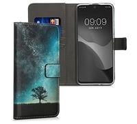 kwmobile Case Compatible with Xiaomi Redmi Note 11 Pro+ 5G / Note 11 Pro Plus 5G - PU Leather/Fabric Flip Cover with Card Slots + Stand - Cosmic Nature Blue/Grey/Black