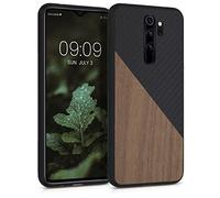 kwmobile Case Compatible with Xiaomi Redmi Note 8 Pro - Hard Phone Cover with TPU Bumper and Wood/Carbon Back - Dark Brown/Black