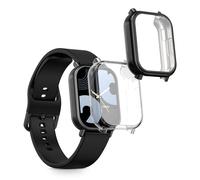 kwmobile Case Compatible with Xiaomi Redmi Watch 5 Lite Case - 2x TPU Silicone Fitness Tracker Cover - Transparent/Black