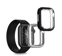 kwmobile Case for Apple 45mm Watch 9/8/7 (45mm) - 2x TPU Silicone Fitness Tracker Cover - Black/Silver - Shockproof, 2-Pack - Sports, Outdoor Activities, Everyday Use