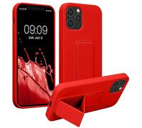 kwmobile Case for Apple iPhone 12 / iPhone 12 Pro Case - Soft TPU Cover with Silicone Coating - With Hand Strap and Stand Function - Shockproof - Red