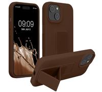 kwmobile Case for Apple iPhone 15 Case - Soft TPU Cover with Silicone Coating - With Hand Strap and Stand Function - Shockproof - Chocolate