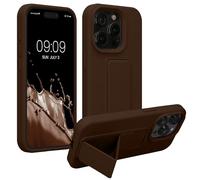 kwmobile Case for Apple iPhone 15 Pro Max Case - Soft TPU Cover with Silicone Coating - With Hand Strap and Stand Function - Shockproof - Chocolate