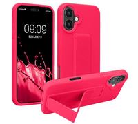 kwmobile Case for Apple iPhone 16 Plus Case - Soft TPU Cover with Silicone Coating - With Hand Strap and Stand Function - Shockproof - Neon Pink