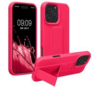 kwmobile Case for Apple iPhone 16 Pro Max Case - Soft TPU Cover with Silicone Coating - With Hand Strap and Stand Function - Shockproof - Neon Pink
