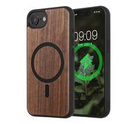 kwmobile Case for Apple iPhone 16e Case - Compatible with MagSafe - Shock Absorbing TPU Phone Cover - Edge Protection - Dark Brown/Black wood