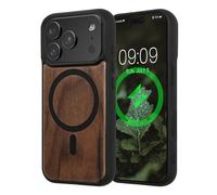 kwmobile Case for Apple iPhone 17 Pro Case - Compatible with MagSafe - Shock Absorbing TPU Phone Cover - Edge Protection - Dark Brown/Black wood