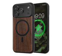 kwmobile Case for Apple iPhone 17 Pro Max Case - Compatible with MagSafe - Shock Absorbing TPU Phone Cover - Edge Protection - Dark Brown/Black wood