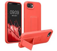 kwmobile Case for Apple iPhone 17e / iPhone 16e Case - Soft TPU Cover with Silicone Coating - With Hand Strap and Stand Function - Shockproof - Coral