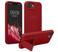 kwmobile Case for Apple iPhone 17e / iPhone 16e Case - Soft TPU Cover with Silicone Coating - With Hand Strap and Stand Function - Shockproof - Rhubarb Red