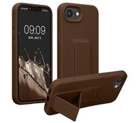 kwmobile Case for Apple iPhone 17e / iPhone 16e Case - Soft TPU Cover with Silicone Coating - With Hand Strap and Stand Function - Shockproof - Chocolate