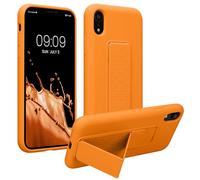kwmobile Case for Apple iPhone XR Case - Soft TPU Cover with Silicone Coating - With Hand Strap and Stand Function - Shockproof - Fruity Orange
