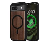kwmobile Case for Google Pixel 8a Case - Compatible with MagSafe - Shock Absorbing TPU Phone Cover - Edge Protection - Dark Brown wood