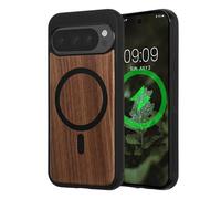 kwmobile Case for Google Pixel 9 / Pixel 9 Pro Case - Compatible with MagSafe - Shock Absorbing TPU Phone Cover - Edge Protection - Dark Brown wood