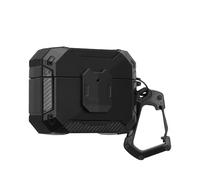 kwmobile Case for JBL Wave Beam/Beam 2 / Wave 200TWS Case - Shockproof Cover for Bluetooth Earbuds - Lockable Function - Carabiner Keychain Clip - Black