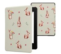 kwmobile Case for Kindle Paperwhite 11 Gen 2021 - PU Cover with Magnet - Rabbits and Flowers White/Brown/Gray Green