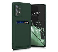 kwmobile Case for Samsung Galaxy A52 / A52 5G / A52s 5G Case with Card Holder - Soft Cover - Shockproof TPU Material - Wireless Charging - Dark Green