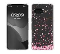 kwmobile Clear Case Compatible with Google Pixel 9a - Phone Case Soft TPU Cover - Cherry Blossoms Pink/Dark Brown/Transparent
