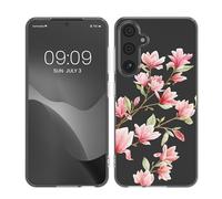 kwmobile Clear Case Compatible with Samsung Galaxy A35 - Phone Case Soft TPU Cover - Magnolias Pink/White/Transparent