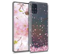 kwmobile Clear Case Compatible with Samsung Galaxy A51 - Phone Case Soft TPU Cover - Cherry Blossoms Pink/Dark Brown/Transparent