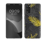 kwmobile Clear Case Compatible with Samsung Galaxy S20 FE - Phone Case Soft TPU Cover - Palm Leaves Yellow/Grey/Transparent