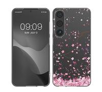 kwmobile Clear Case Compatible with Samsung Galaxy S24 Plus - Phone Case Soft TPU Cover - Cherry Blossoms Pink/Dark Brown/Transparent