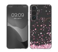 kwmobile Clear Case Compatible with Samsung Galaxy S25 - Phone Case Soft TPU Cover - Cherry Blossoms Pink/Dark Brown/Transparent