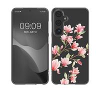 kwmobile Clear Case Compatible with Samsung Galaxy S25 - Phone Case Soft TPU Cover - Magnolias Pink/White/Transparent