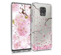 kwmobile Clear Case Compatible with Xiaomi Redmi Note 9S / 9 Pro / 9 Pro Max - Phone Case Soft TPU Cover - Cherry Blossoms Pink/Dark Brown/Transparent