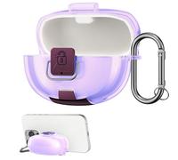 kwmobile Clear Earphones Case Compatible with Bose Ultra Open Earbuds Case - TPU Headphones Cover with Phone Stand & Secure Lock - Violet/Transparent