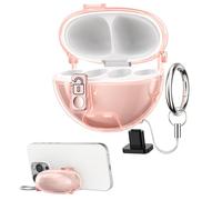 kwmobile Clear Earphones Case Compatible with Huawei FreeClip Case - TPU Headphones Cover with Phone Stand & Secure Lock - Rose Gold