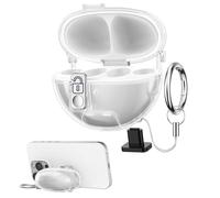 kwmobile Clear Earphones Case Compatible with Huawei FreeClip Case - TPU Headphones Cover with Phone Stand & Secure Lock - Transparent