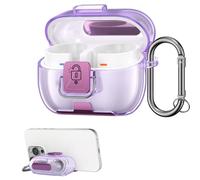 kwmobile Clear Earphones Case Compatible with Samsung Galaxy Buds 3 / Galaxy Buds 3 Pro Case - TPU Headphones Cover with Phone Stand & Secure Lock - Violet