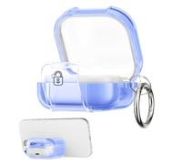 kwmobile Clear Earphones Case Compatible with Samsung Galaxy Buds 4 / Galaxy Buds 4 Pro Case - TPU Headphones Cover with Phone Stand & Secure Lock - Blue