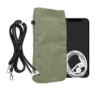 kwmobile Corduroy Phone Bag XL - 6.7/6.8" - 16.7 x 9.5 cm Cord Case Holder with Neck Strap for Mobile Phones - Gray Green