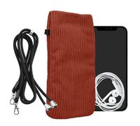 kwmobile Corduroy Phone Bag XXL - 7" - 17.7 x 9 cm Cord Case Holder with Neck Strap for Mobile Phones - Rusty Orange