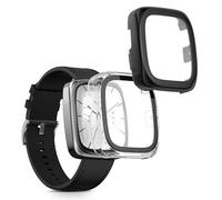 kwmobile Cover Comaptible with Amazfit Active 2 Square Covers - 2x Tempered Glass with Plastic Frame - Transparent/Black
