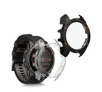 kwmobile Cover Comaptible with Garmin Fenix 8 47mm Covers - 2x Tempered Glass with Plastic Frame - Transparent/Black