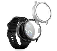 kwmobile Cover Comaptible with Garmin vivoactive 6 (42mm) / Active 6 Covers - 2x Tempered Glass with Plastic Frame - Black/Silver