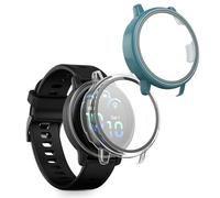 kwmobile Cover Comaptible with Garmin vivoactive 6 (42mm) / Active 6 Covers - 2x Tempered Glass with Plastic Frame - Transparent/Green